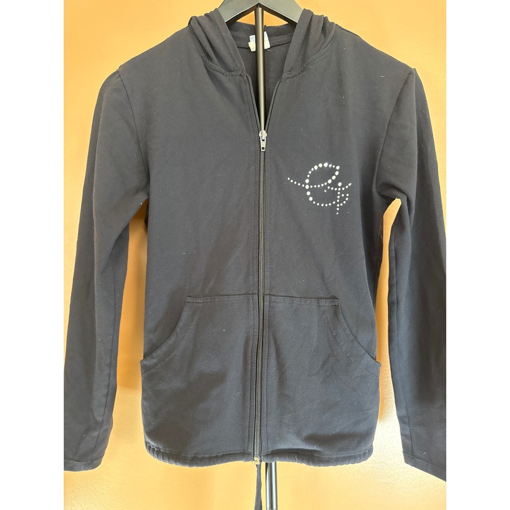 Equilibrium Activewear Womens Black Rhinestone Logo Zip Up Hoodie Jacket‎ Small